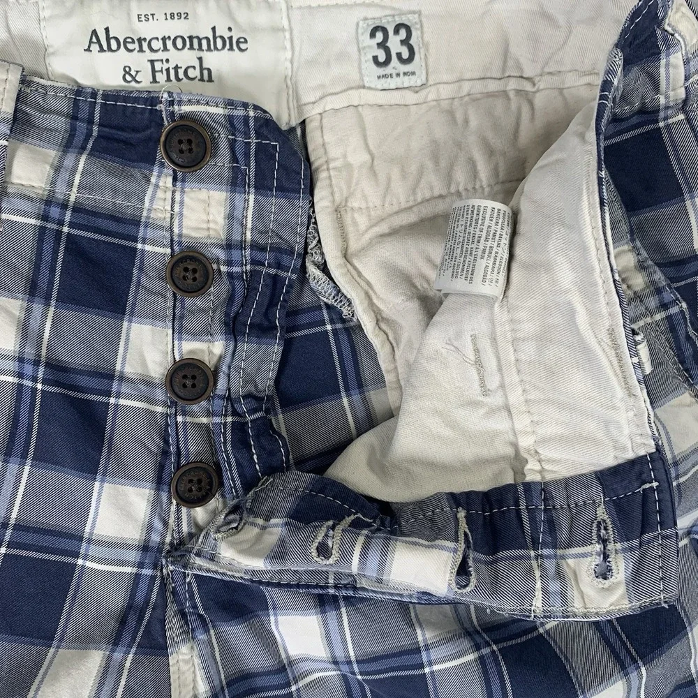 Abercrombie & Fitch Shorts Men's 33 Blue Plaid Checkered Cotton Preppy